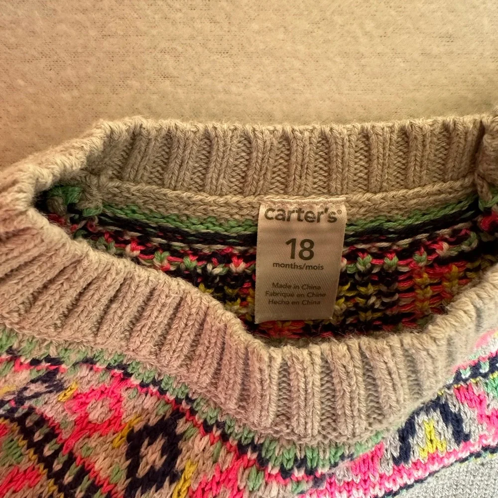 Carter’s Fair Isle Grey Crew Neck Sweater‎ Vibrant Color Toddler Baby Size 18M